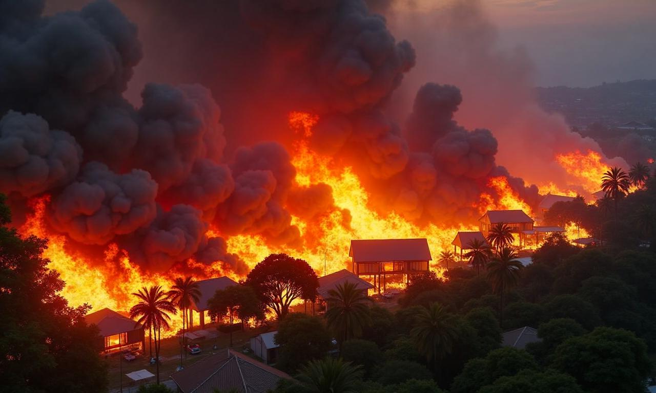 Drone footage shows huge Malaysian coastal village fire