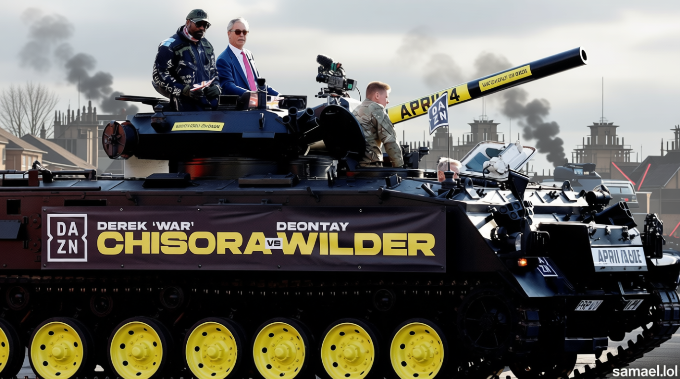 Chisora arrives to Wilder event in tank with Farage