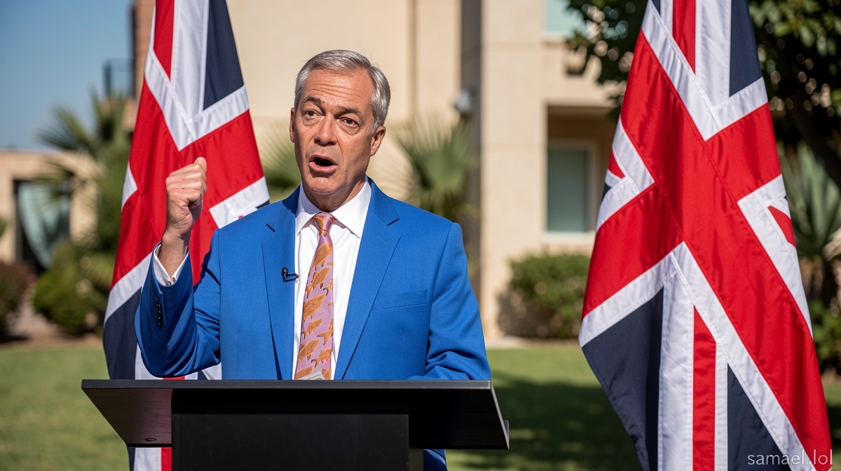 Let me think through this translation carefully:

1. “Chris Mason” – This is a proper name, stays the same in Slovenian.

2. “Farage” – Also a proper name (Nigel Farage), stays the same.

3. “attempts to seize back” – In Slovenian, this would be “poskuša prevzeti” or “poskuša ponovno prevzeti”. “Prevzeti” means to take over/seize, and adding “ponovno” captures “back.”

4. “the agenda” – In Slovenian,